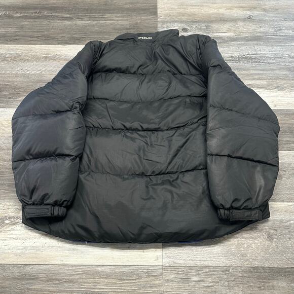 Vintage 90s Polo Sport Ralph Lauren Black Blue Mens XL Zip Up Down Puffer Jacket - Picture 3 of 13